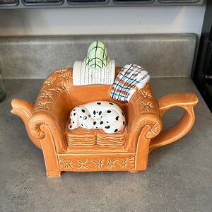 Orange Couch Teapot with Dalmatian and Blanket Design